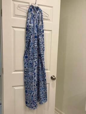 Ann Taylor Blue & White Halter Maxi Dress